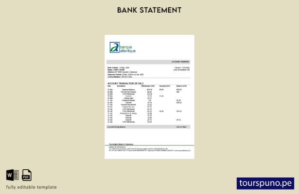 listo para imprimir plantilla de word   extracto bancario del Atlántico de Camer
